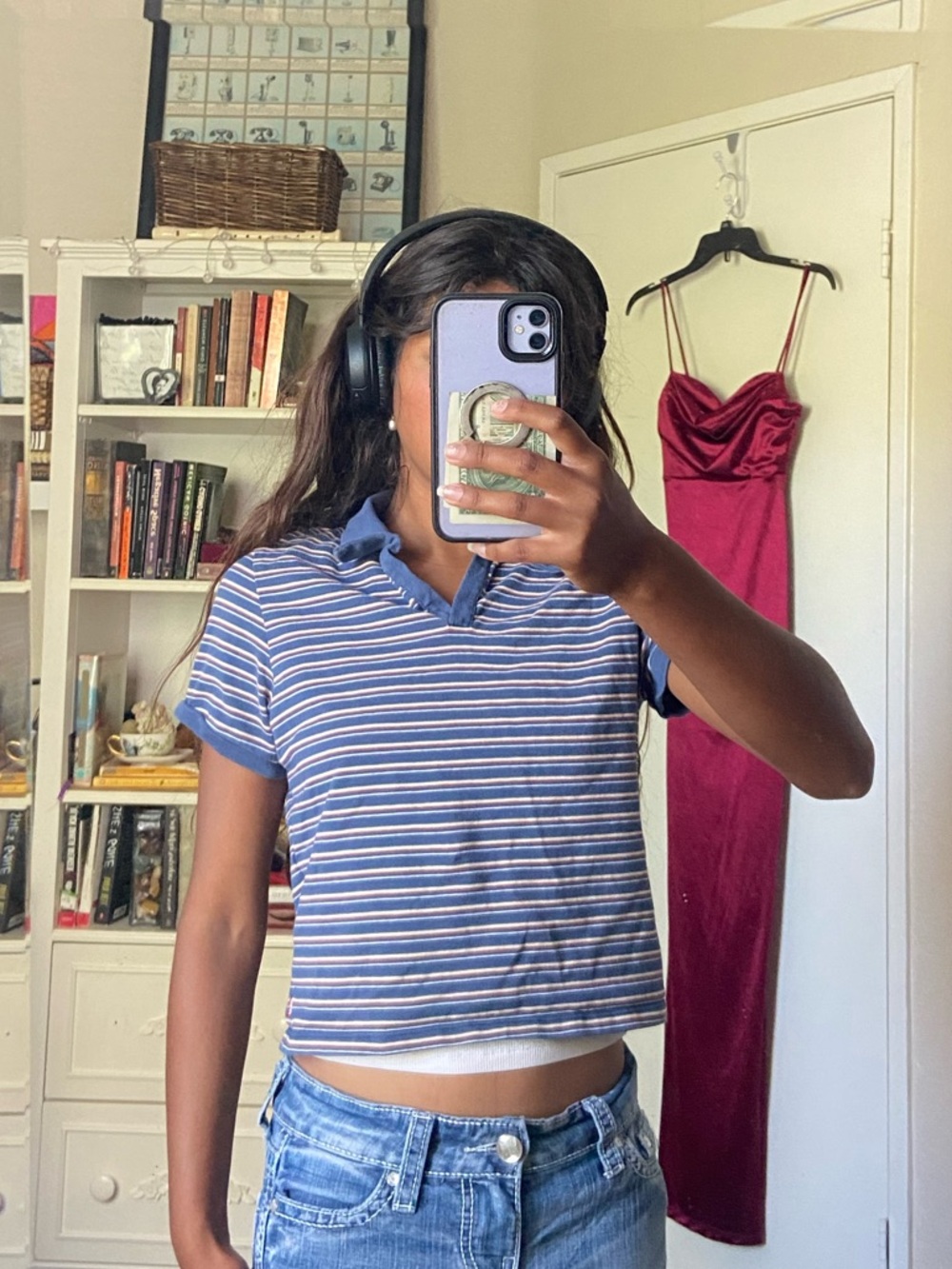 Levi's Blue and White Striped Polo Crop Top